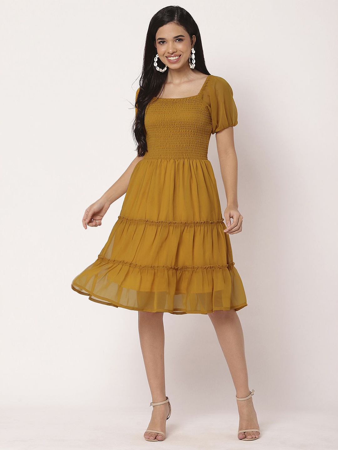 

Moomaya Women Fit & Flare Dress, Mustard