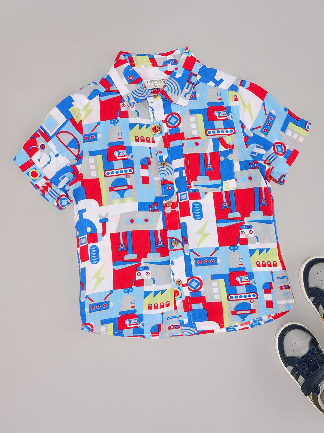 

Pantaloons Junior Boys Spread Collar Abstract Printed Casual Shirt, Blue