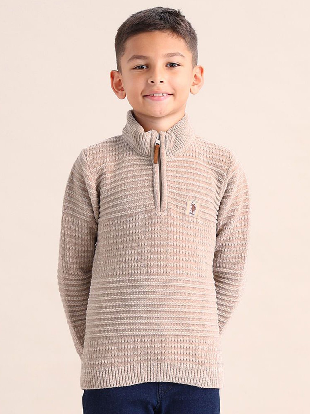 

U.S. Polo Assn. Kids Boys Cotton Mock Collar Pullover, Beige