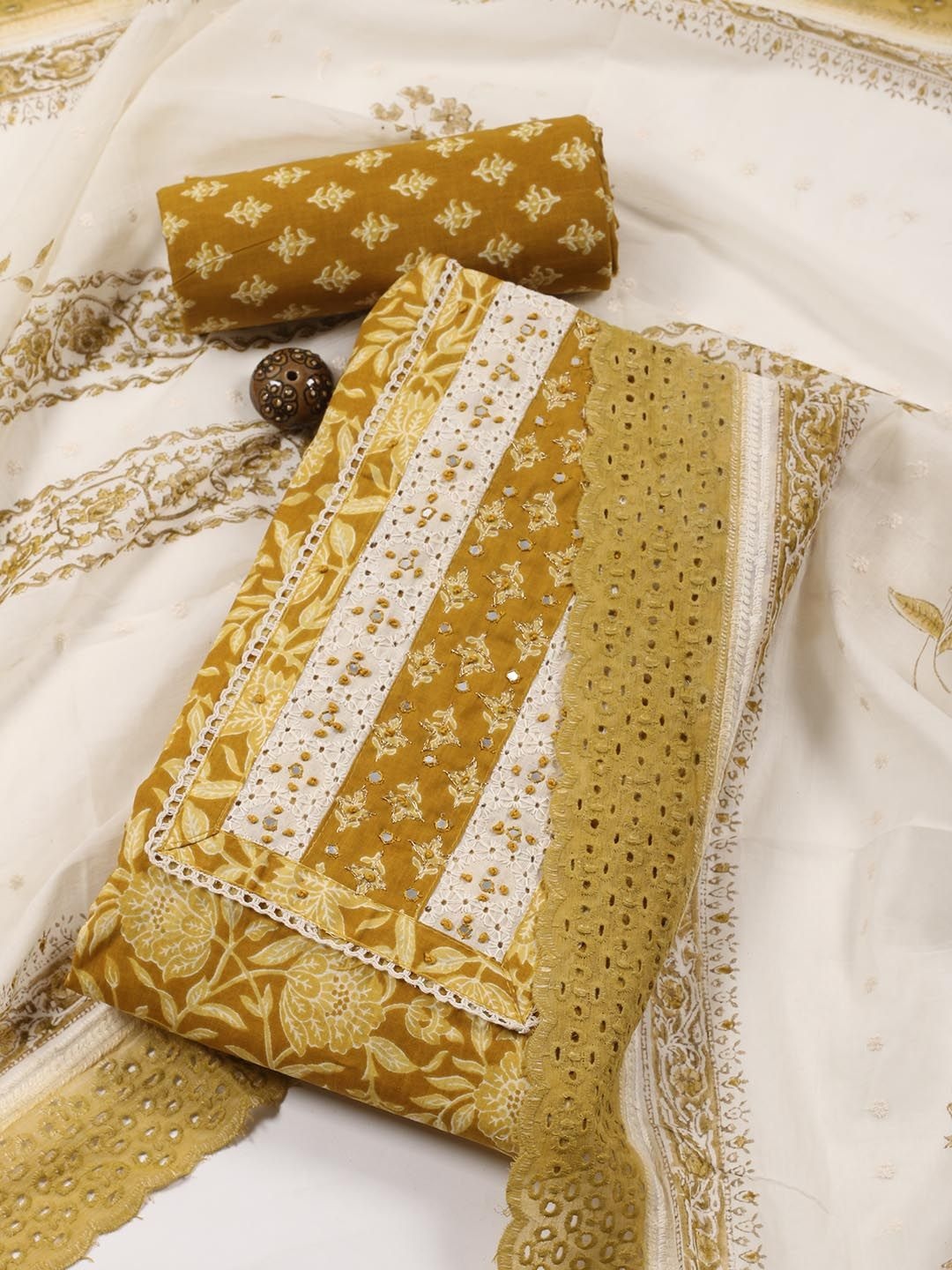 

Meena Bazaar Printed Unstitched Dress Material, Mustard