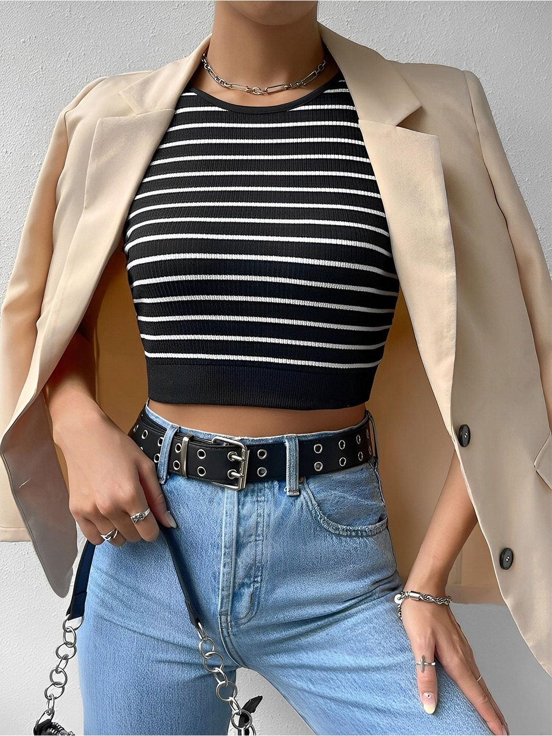 

sollobell Striped Cotton Crop Top, Black