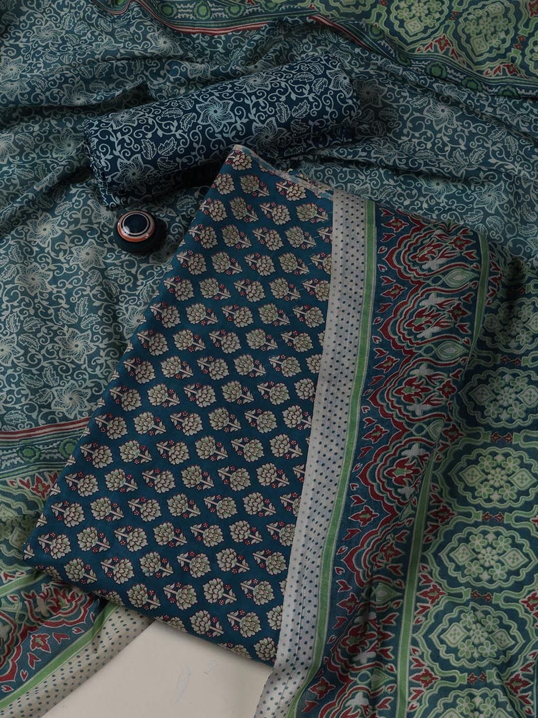 

Meena Bazaar Printed Unstitched Dress Material, Blue