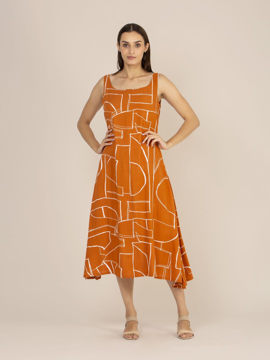 

AMSWAN Women Square Neck Midi Dress, Brown