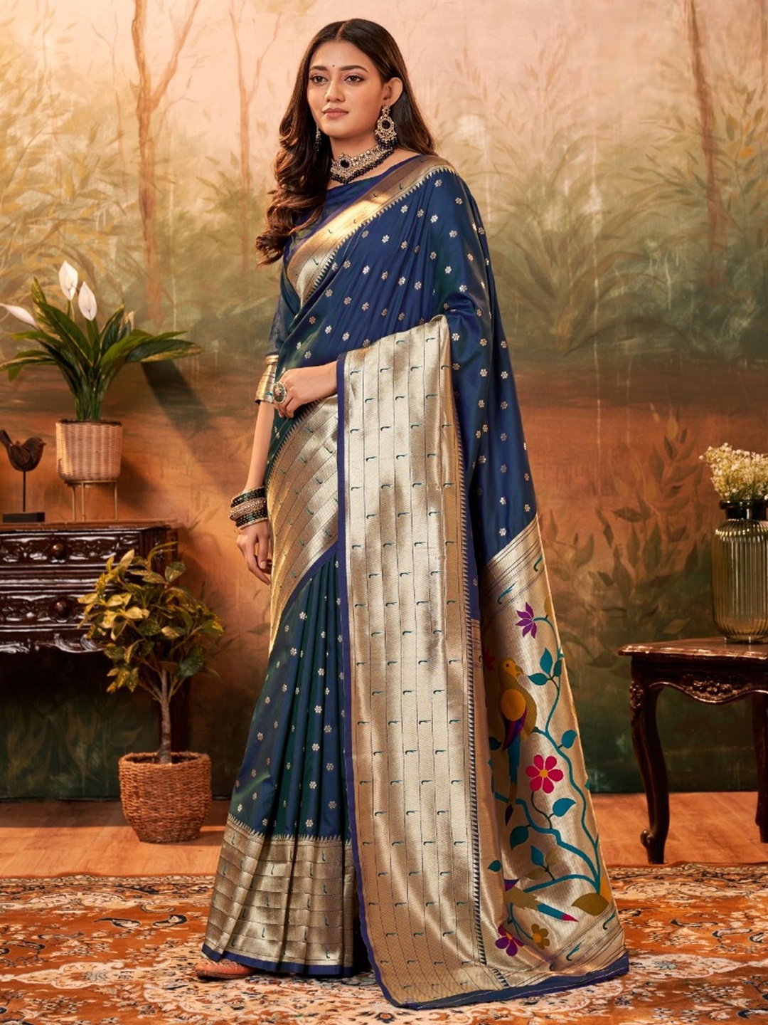 

Panzora Woven Design Designer Paithani Saree, Navy blue