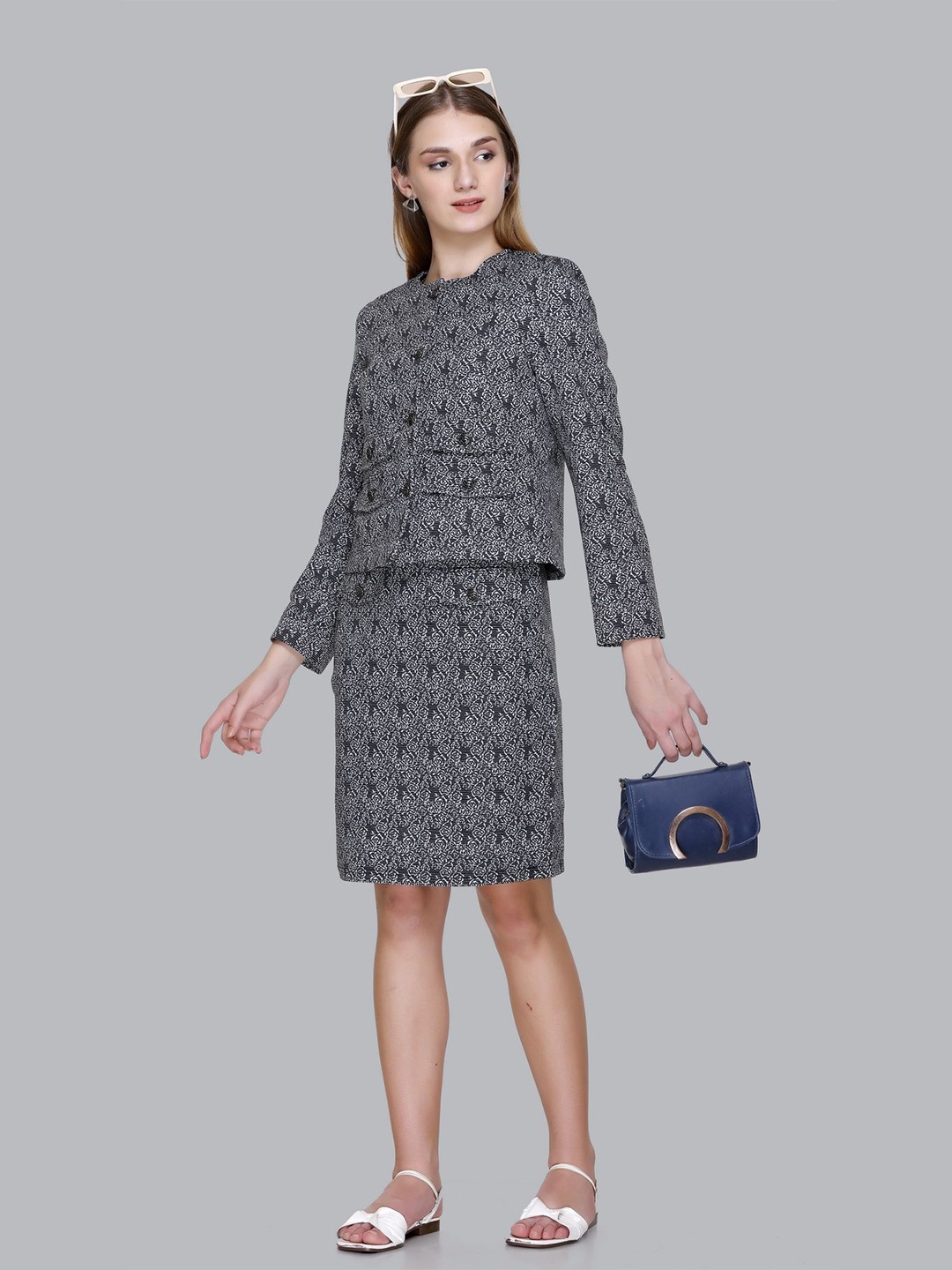 

DIONA Print Woollen Sheath Dress, Grey