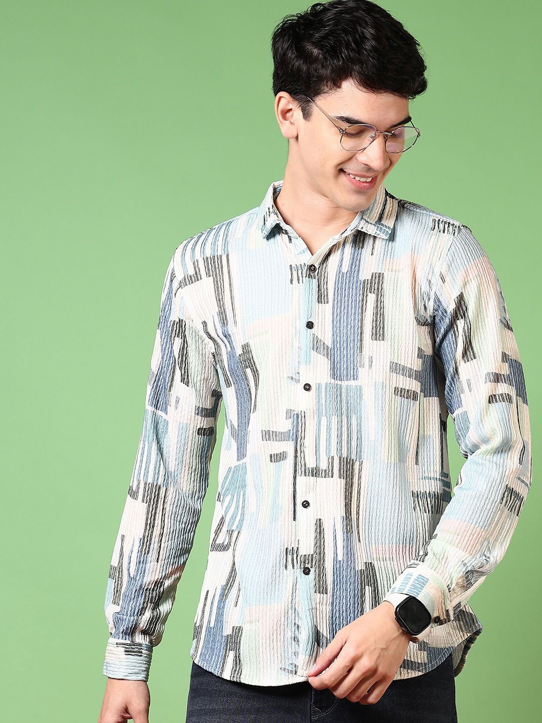 

V-Mart Men Opaque Printed Casual Shirt, Blue