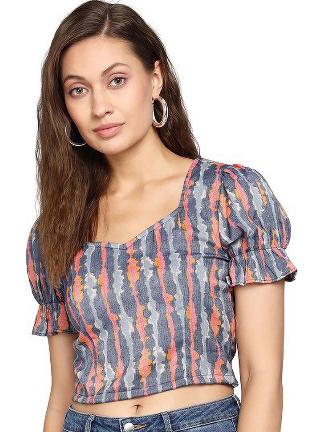 

CULPI Women Floral Striped Georgette short Top, Multi