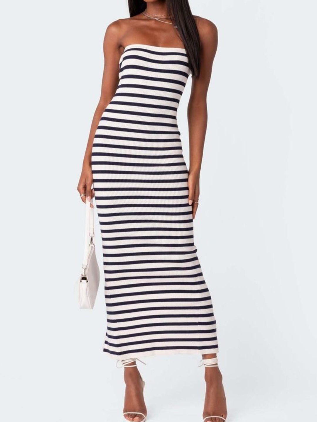 

LULU & SKY Women Striped Bandeau Maxi Dress, White