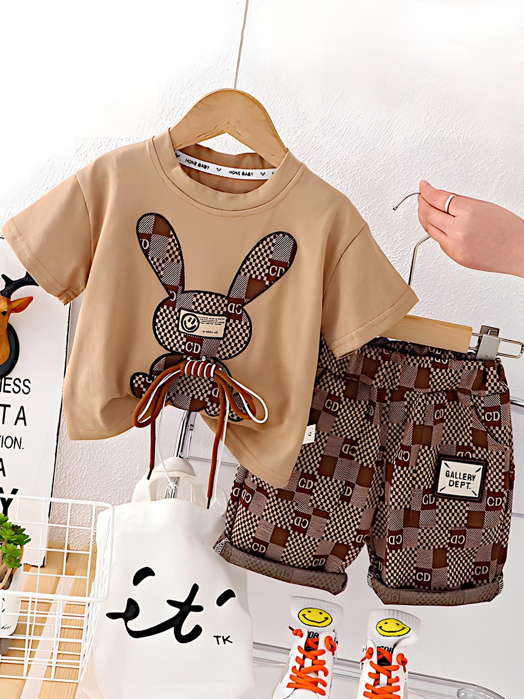 

BAESD Kids Printed Pure Cotton T-Shirt With Shorts, Brown