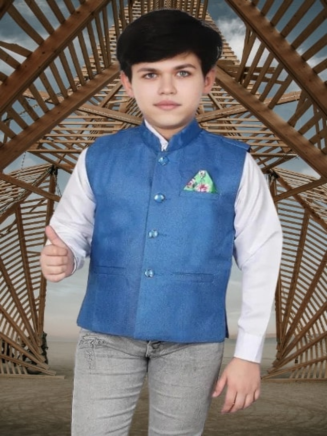 

Eliq Boys Cotton Jutte Nehru Jacket, Blue