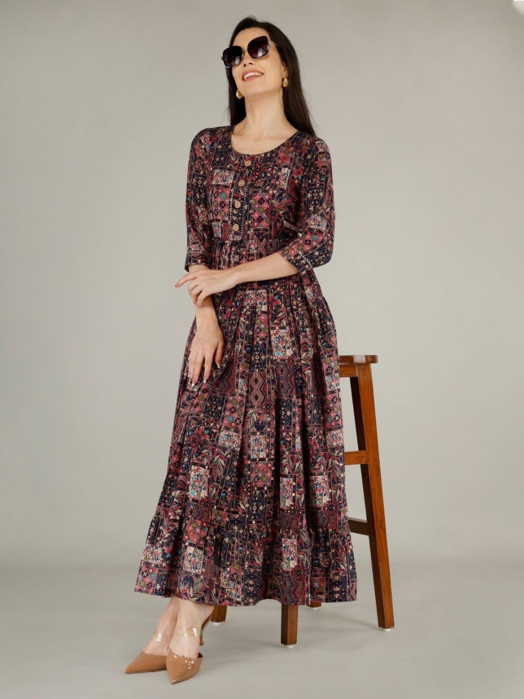 

SupBir Printed Maternity Maxi Ethnic Dress, Blue