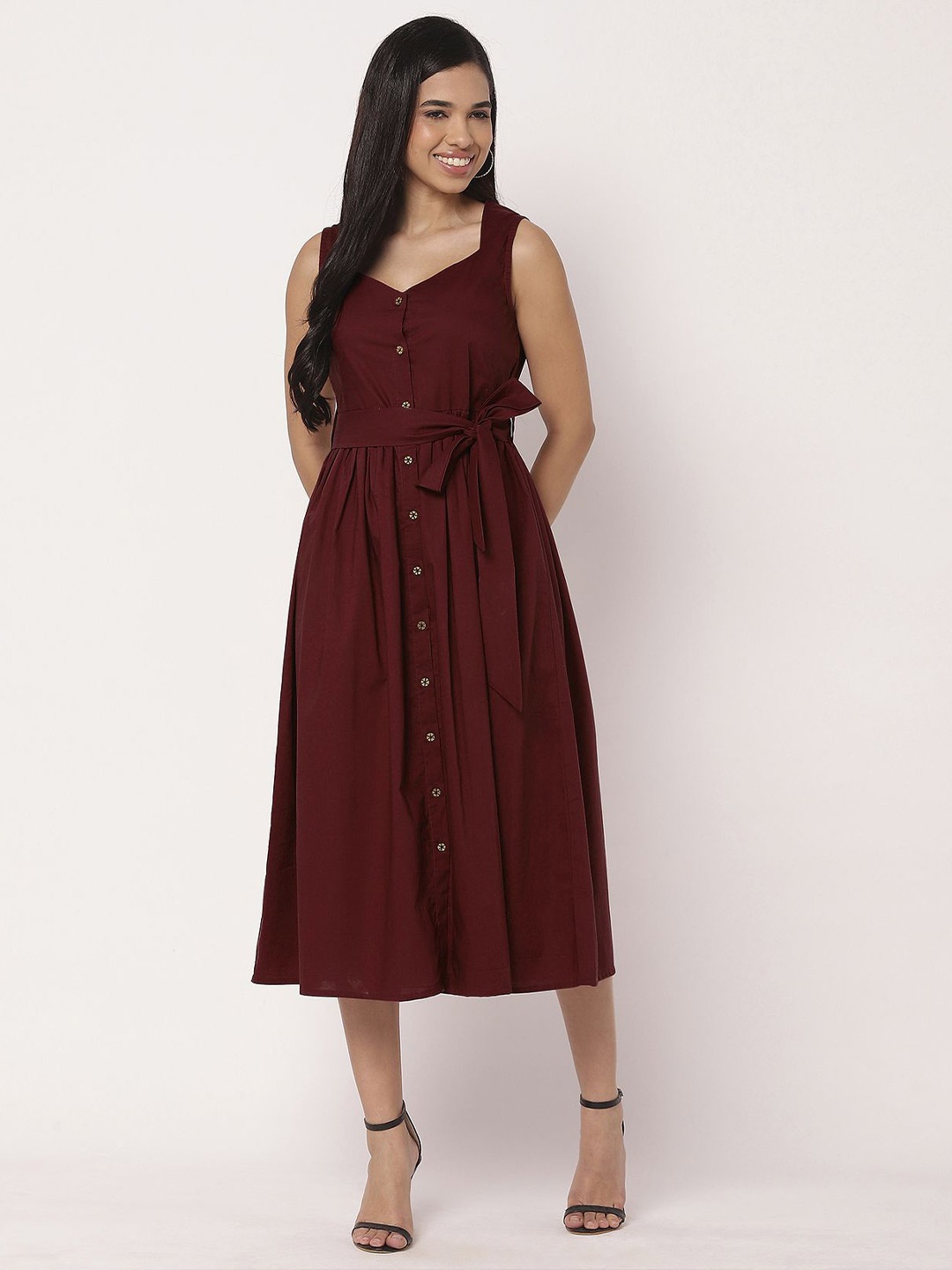 

Moomaya Women Midi Fit & Flare Dress, Maroon