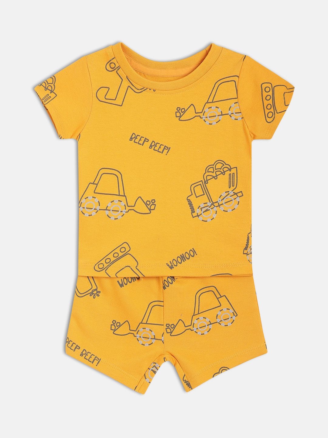 

MINI KLUB Boys Printed Short Sleeves Pure Cotton T-Shirt With Shorts, Yellow