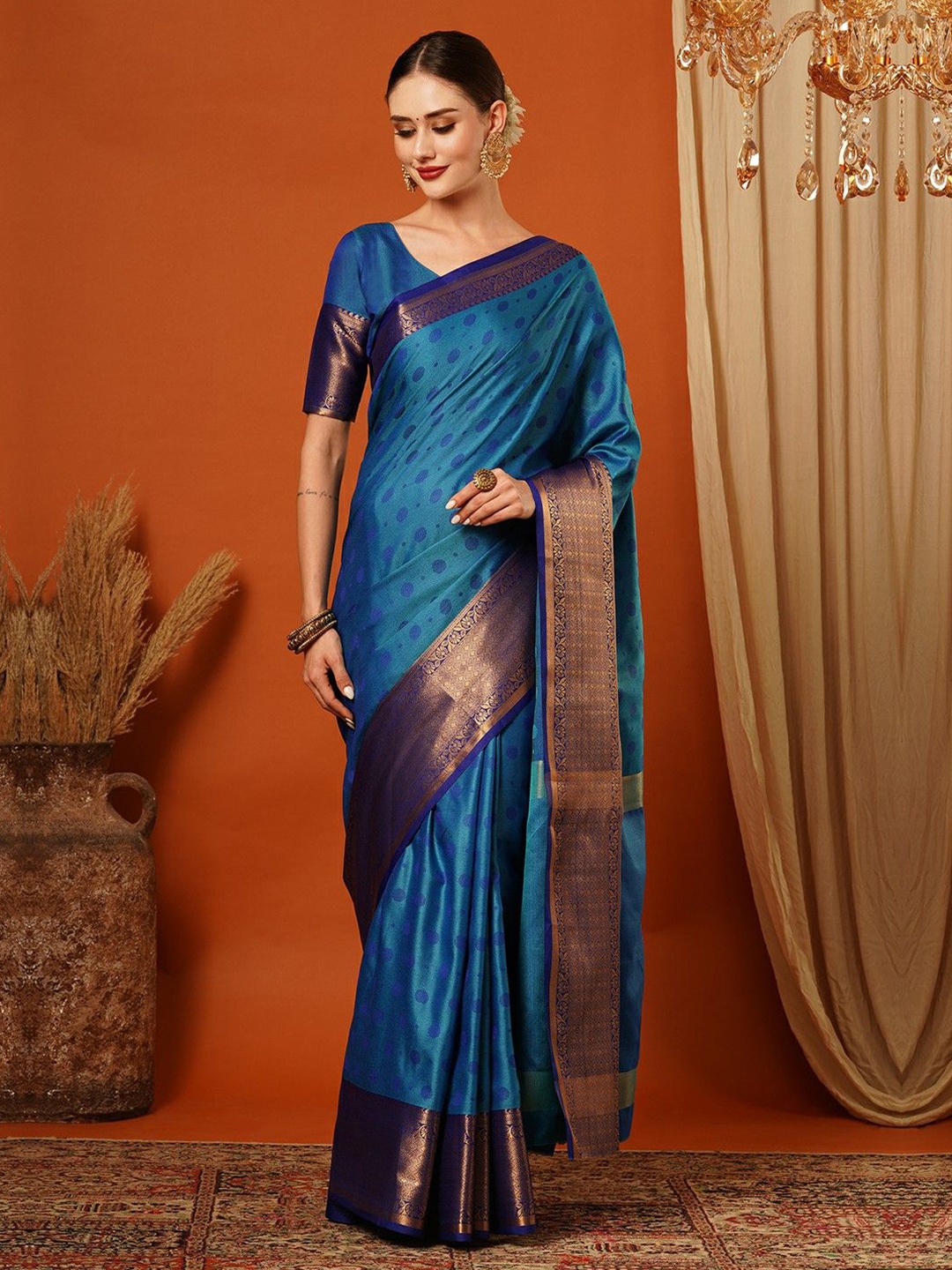 

WINKLECART Woven Design Zari Pure Silk Banarasi Saree, Teal