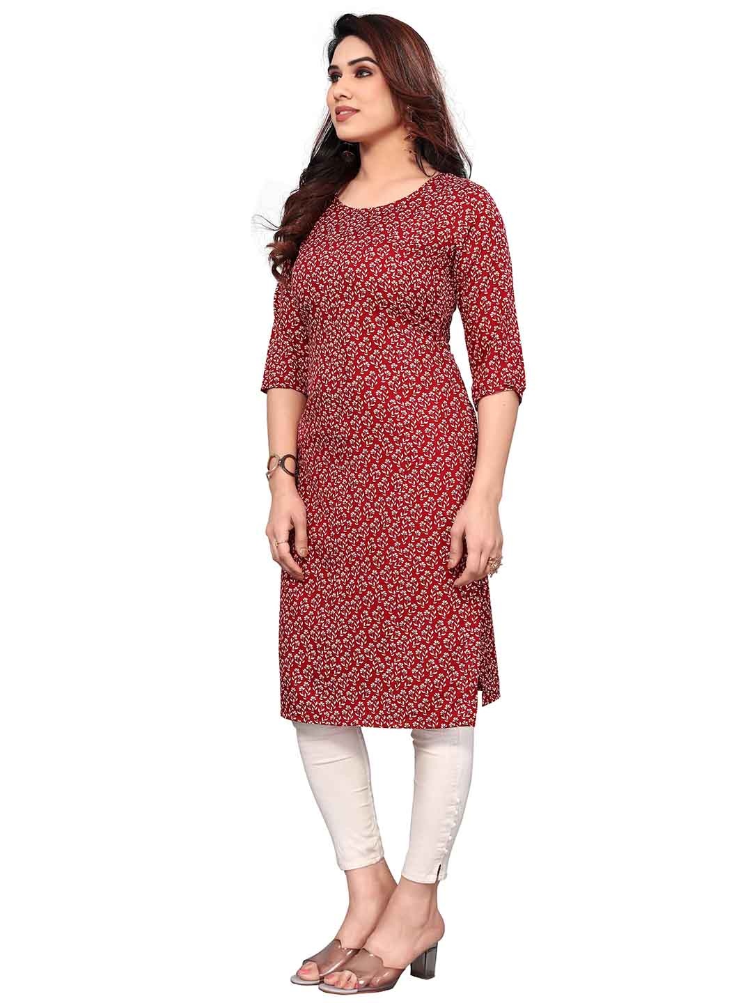 

KETAKI FASHION Selection Of 2 Floral Printed Round Neck Straight Kurtas, Red