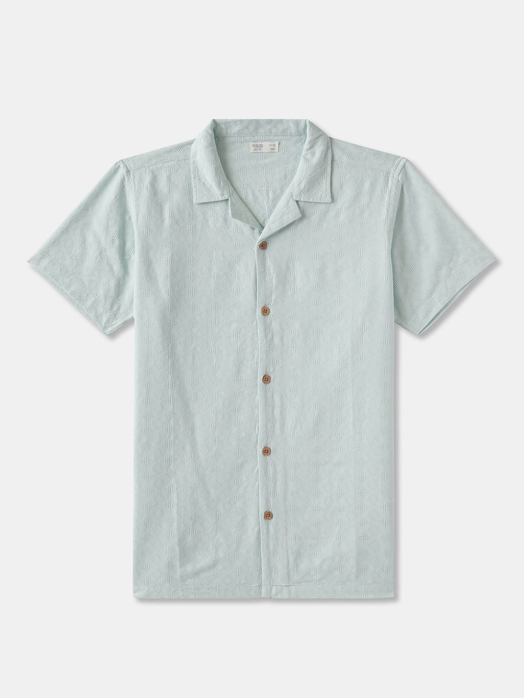 

R&B Boys Cuban Collar Solid Cotton Casual Shirt, Sea green