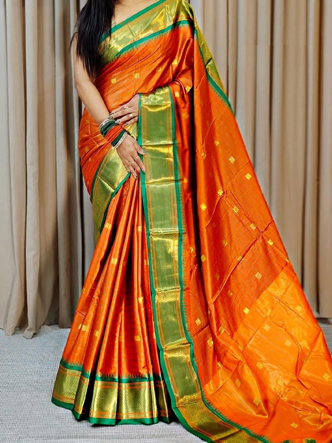

Aika Ethnic Motifs Woven Design Zari Pure Silk Banarasi Saree, Orange