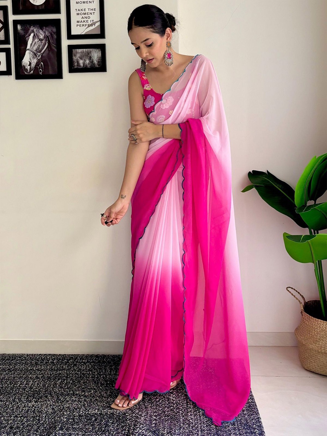 

Aika Ombre Pure Silk Banarasi Saree, Pink