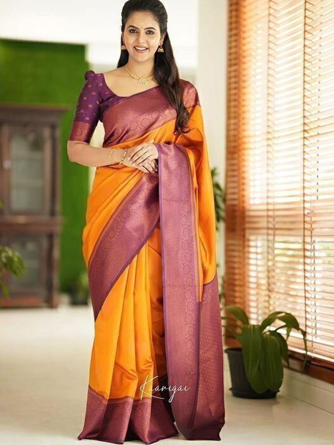 

Upalksh Woven Design Zari Kanjeevaram Saree, Yellow