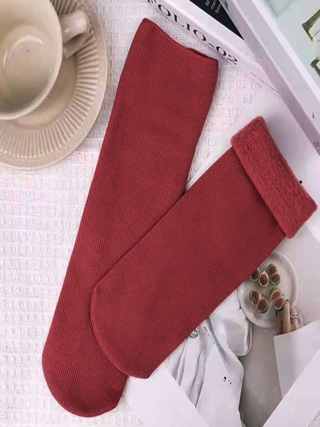 

BAESD Kids Girls Above-Ankle Fleece Socks, Maroon
