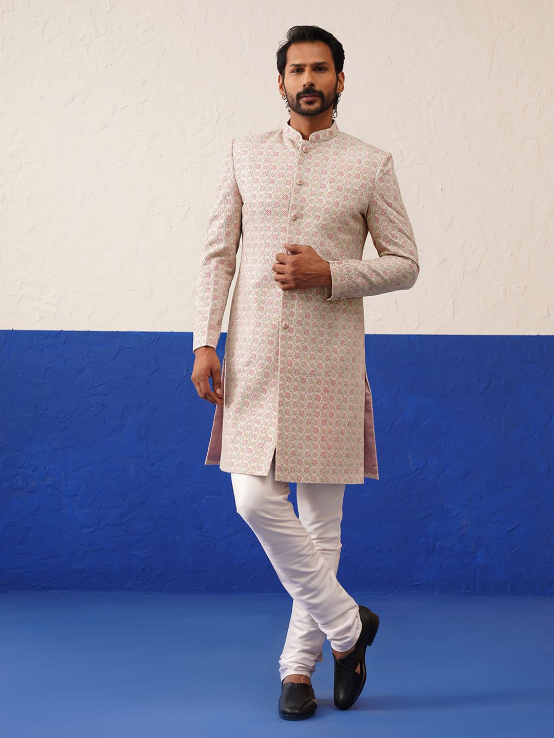 

TheEthnic.Co Men Embroidered with Surface Thread Embroidery, Pink