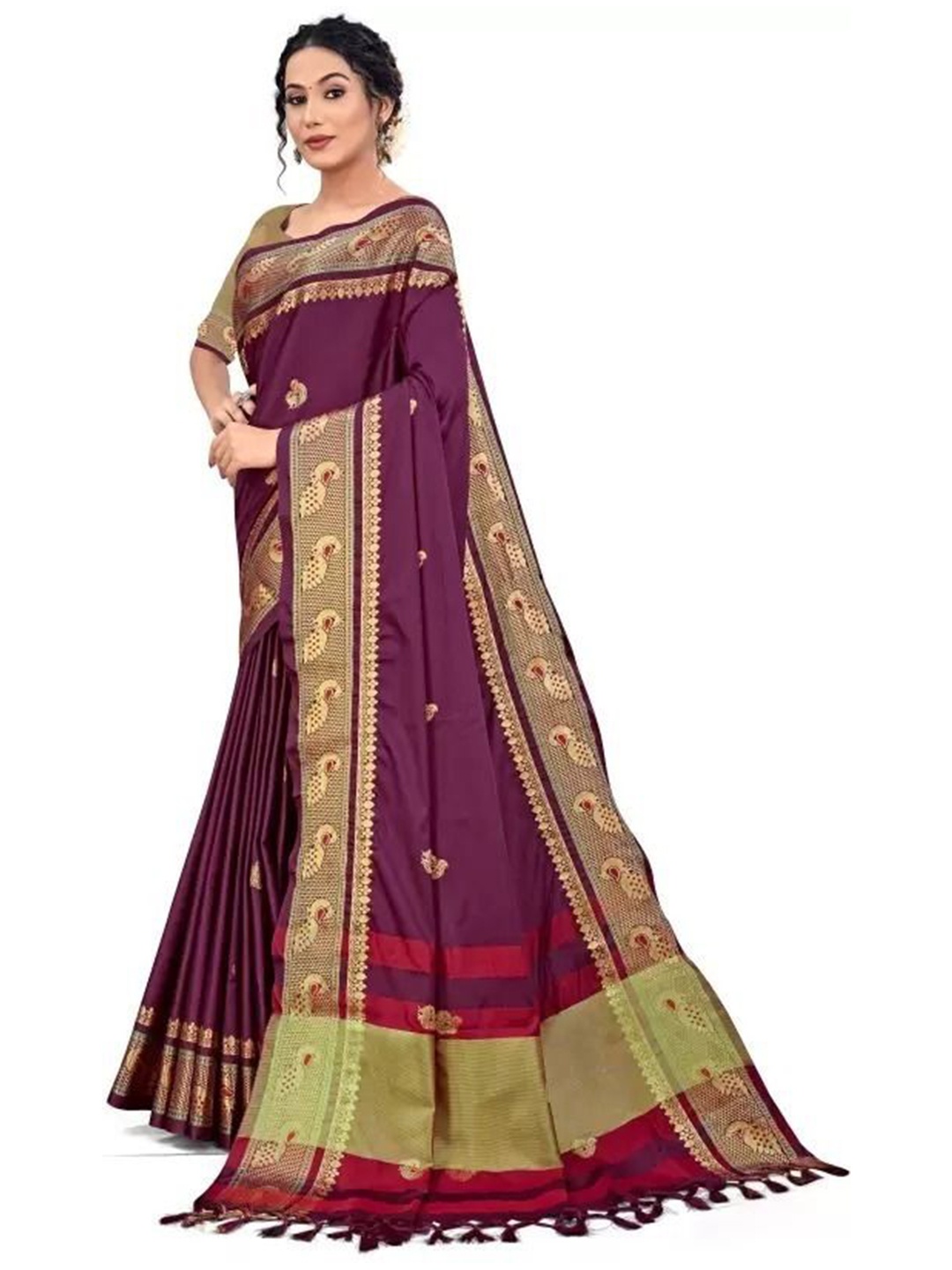 

Upalksh Woven Design Zari Pure Silk Maheshwari Saree, Maroon