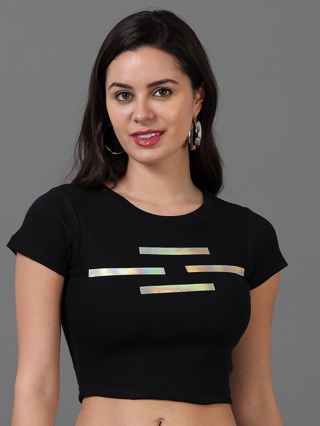 

sollobell Print Cotton Crop Top, Black