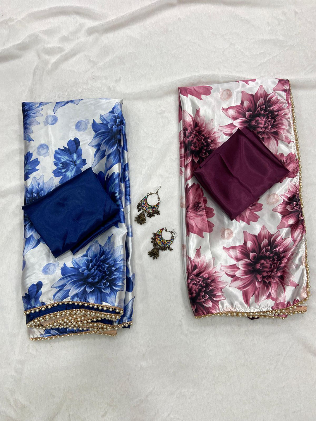

Aika Floral Printed Pure Silk Banarasi Saree, Blue