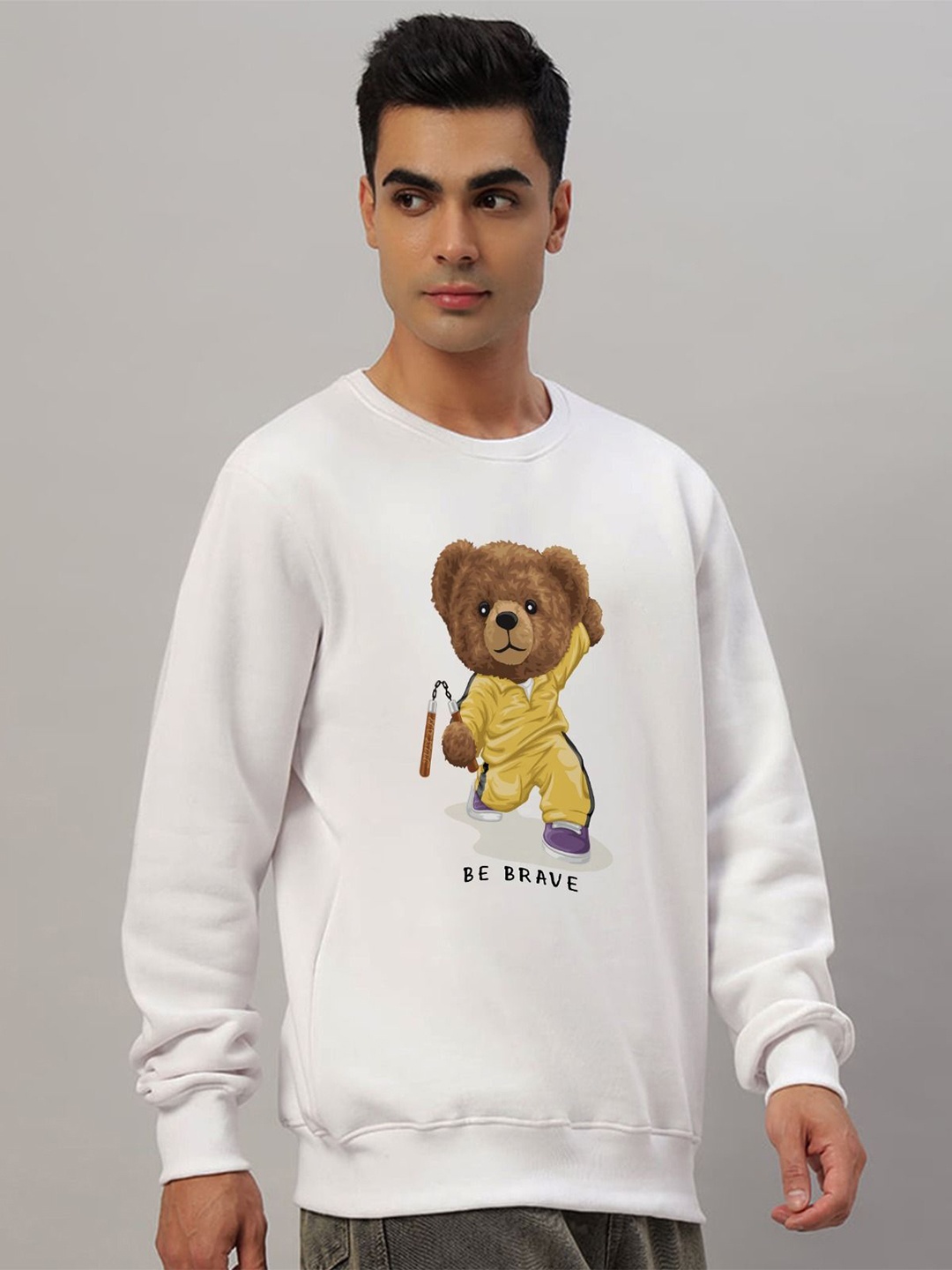 

Juxar Men Round Neck Cotton Printed Sweatshirt, White