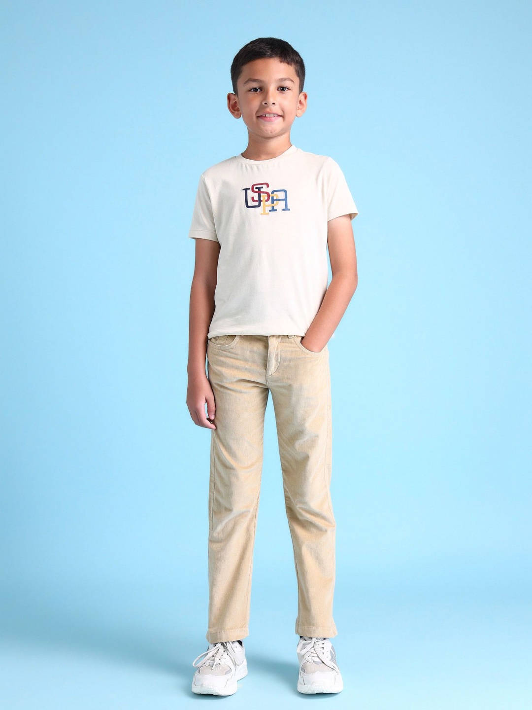 

U.S. Polo Assn. Kids Boys Cotton Classic Mid-Rise Slim Fit Trousers, Beige