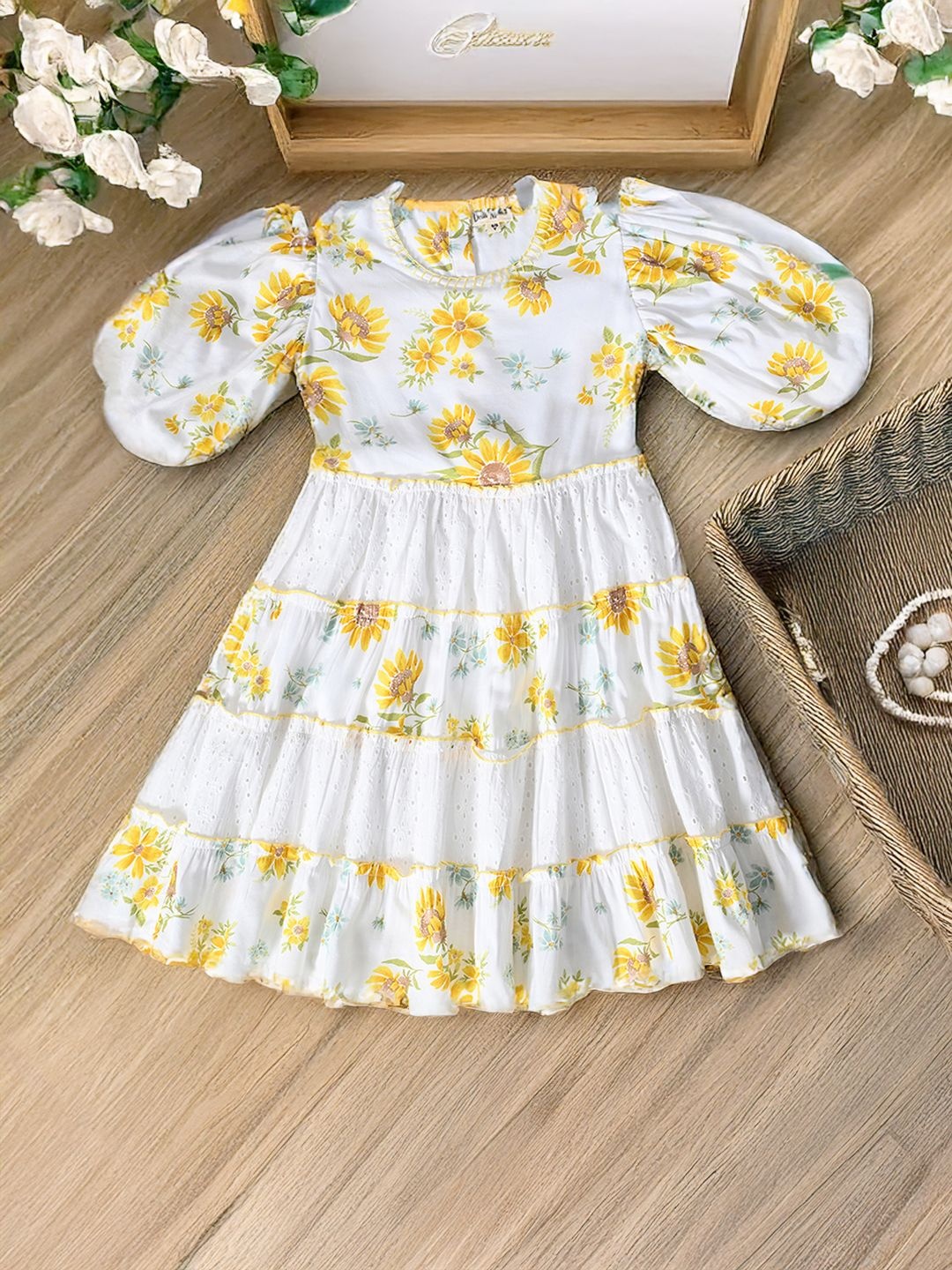 

Bella Moda Floral Print Flutter Sleeve Fit & Flare Dress, Yellow