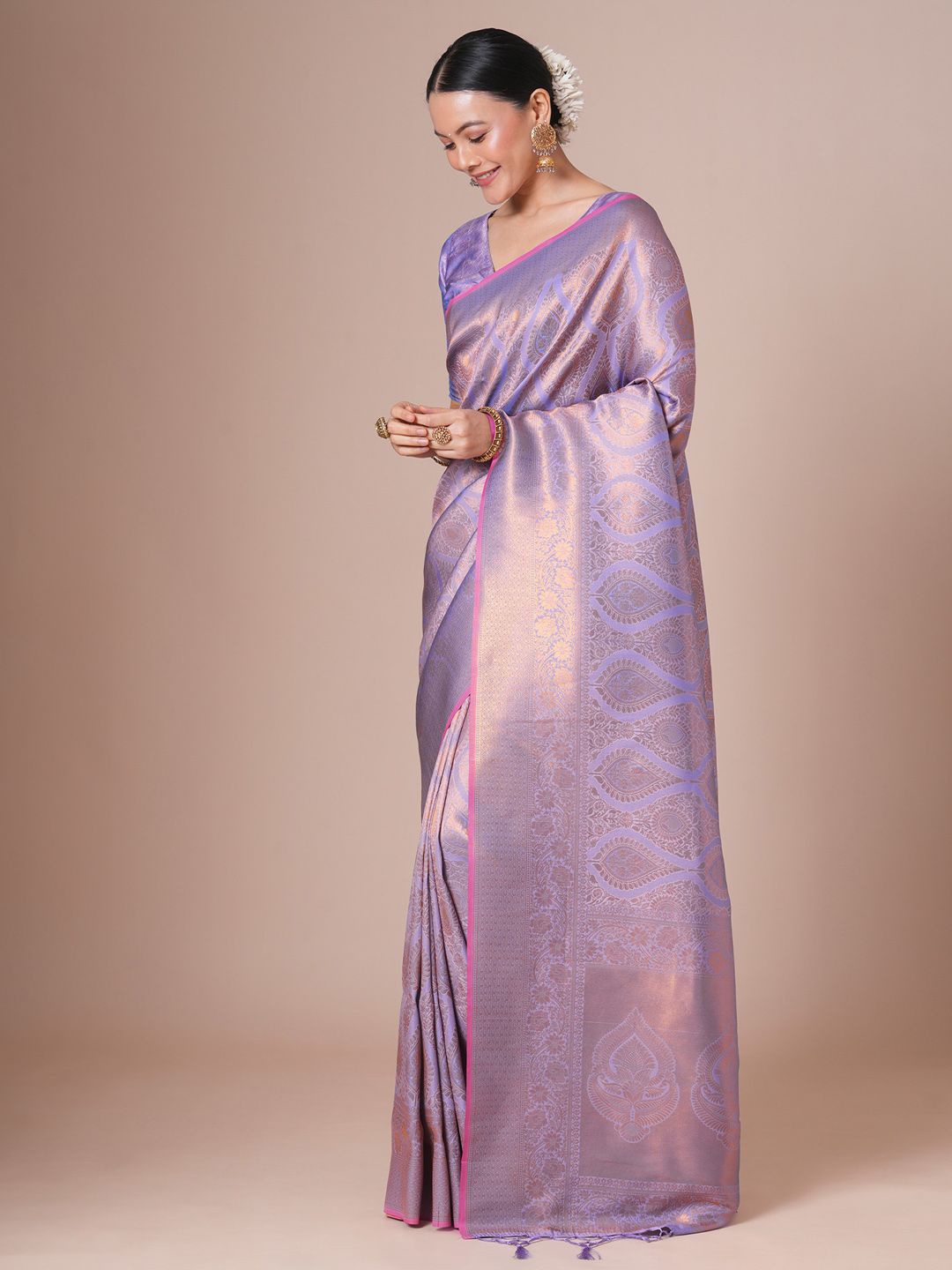 

House of Pataudi Woven Designed Festive Wear Saree With Blouse, Lavender