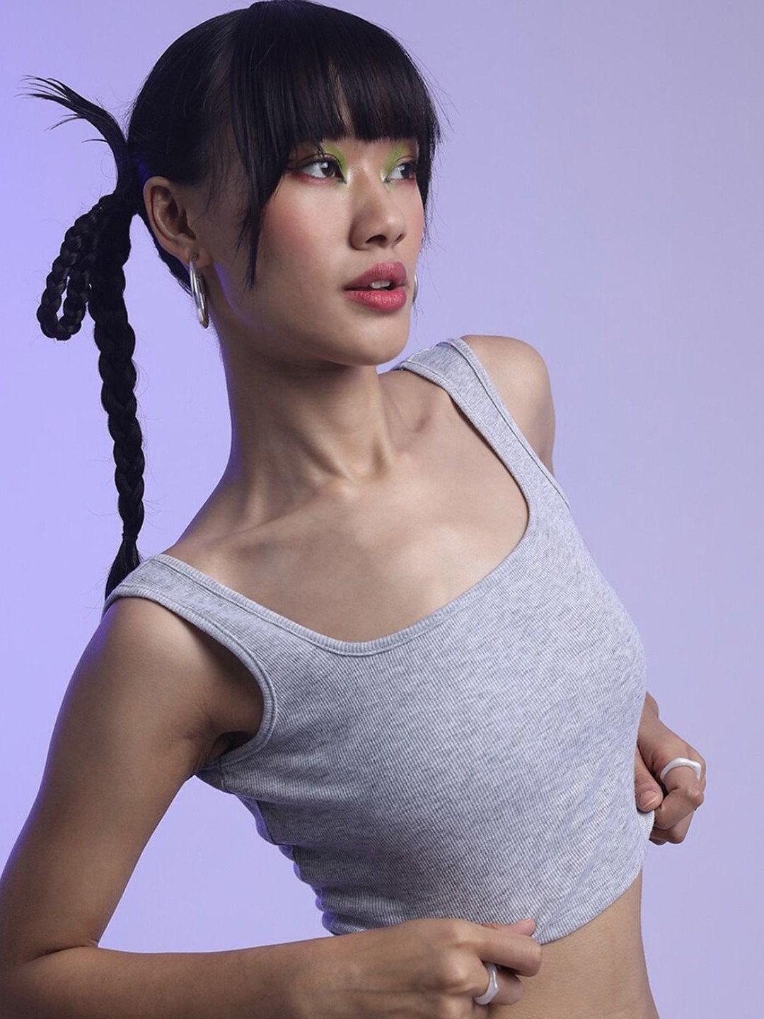 

sollobell Tie-Up Neck Cotton Crop Top, Grey