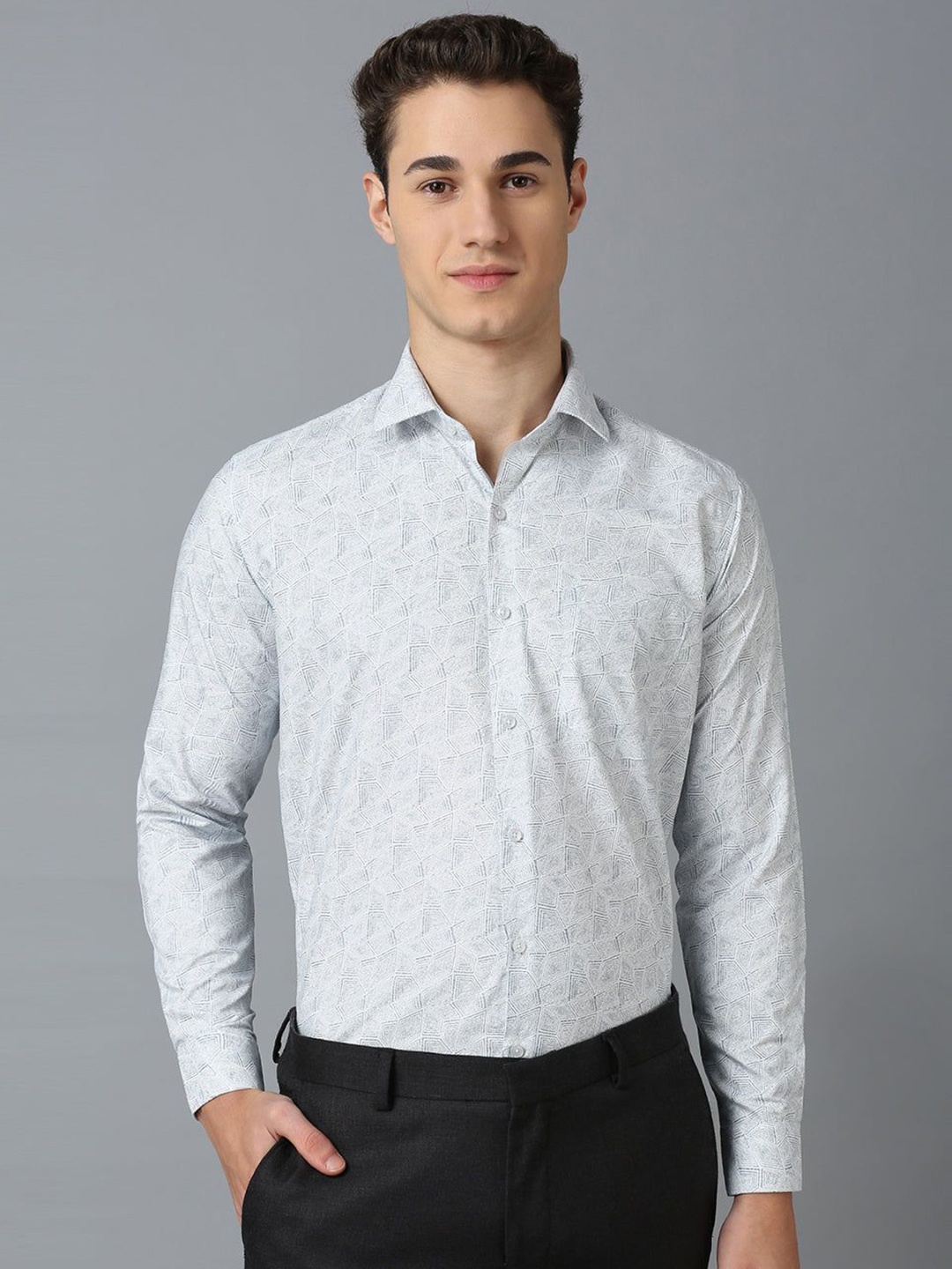 

John Philips Men India Slim Fit Spread Collar Geometric Printed Casual Shirt, White