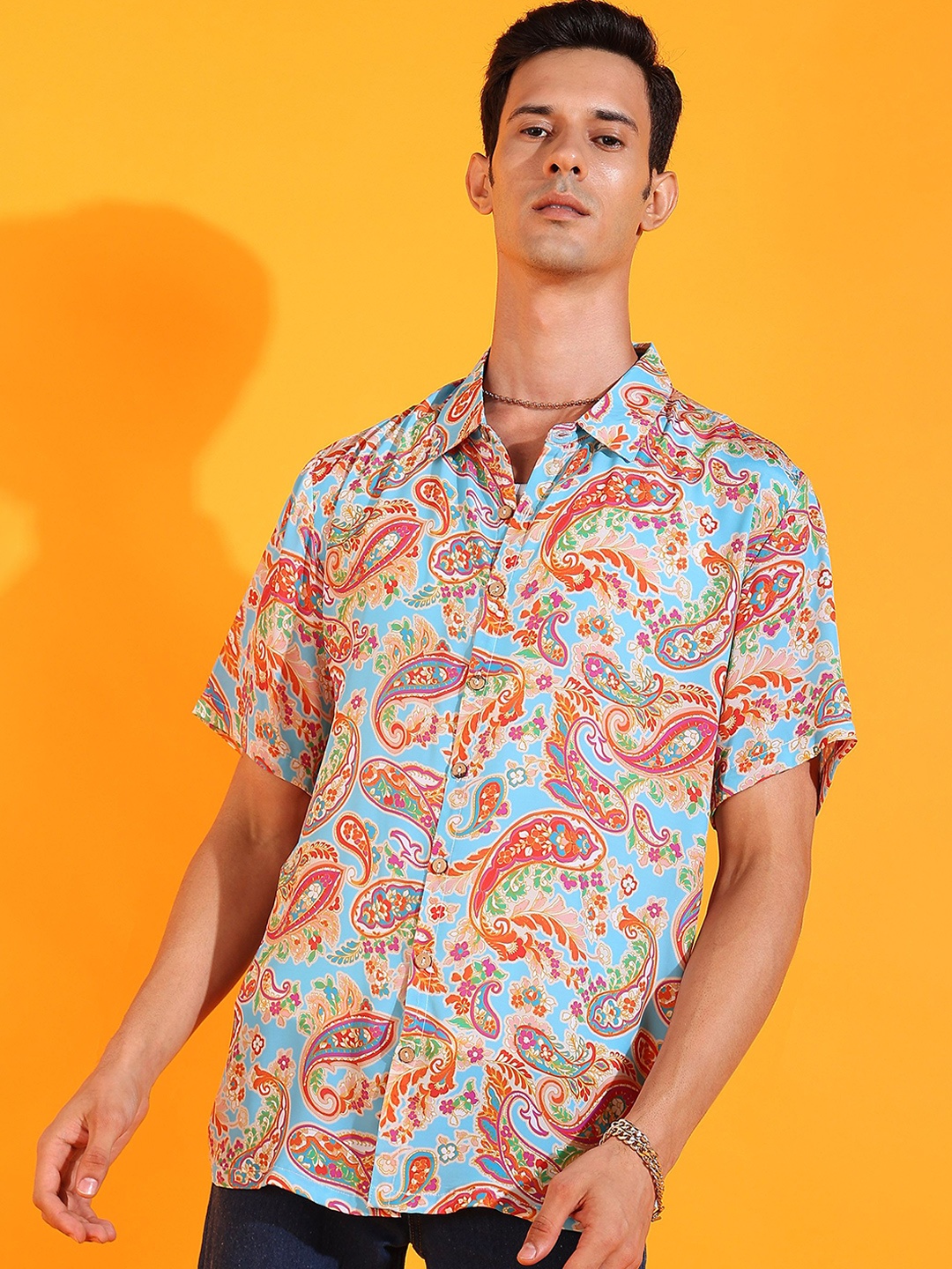 

YASH GALLERY Men Spread Collar Ethnic Motifs Printed Casual Shirt, Blue