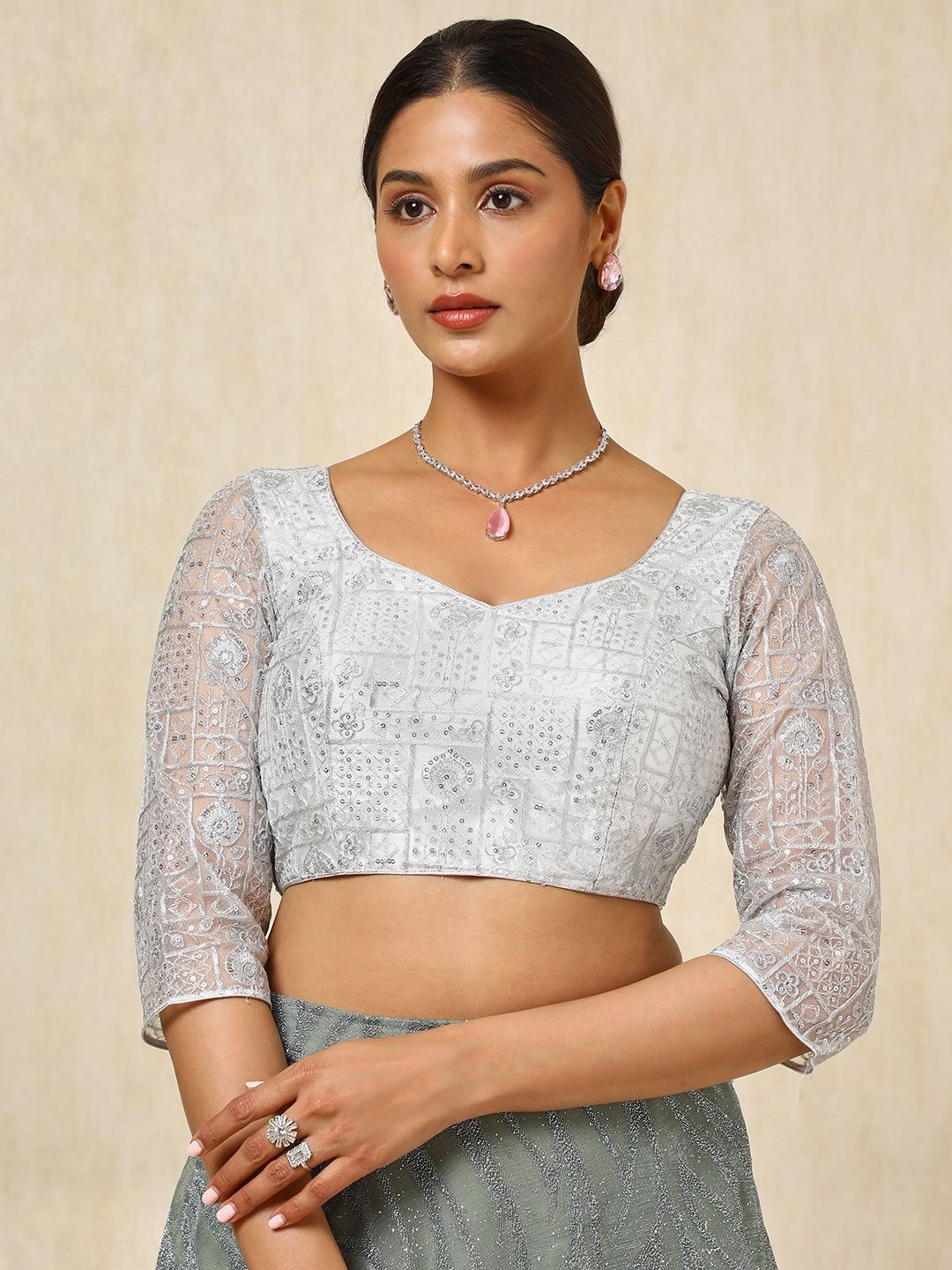 

Soch Embellished Padded Saree Blouse, Silver