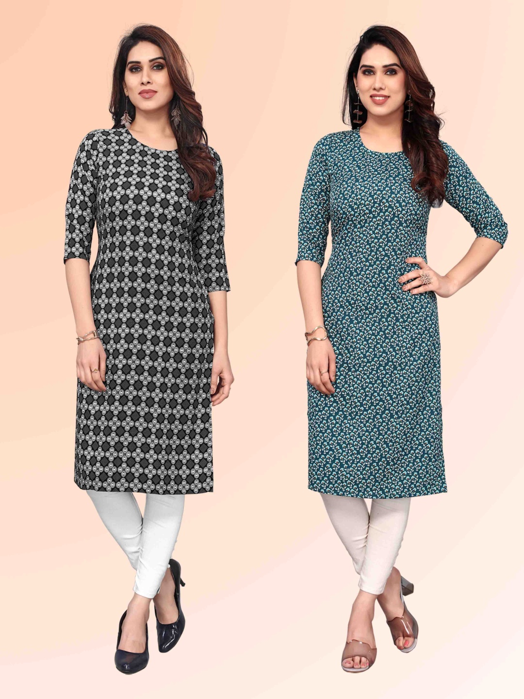 

KETAKI FASHION Selection Of 2 Geometric Printed Straight Kurtas, Black