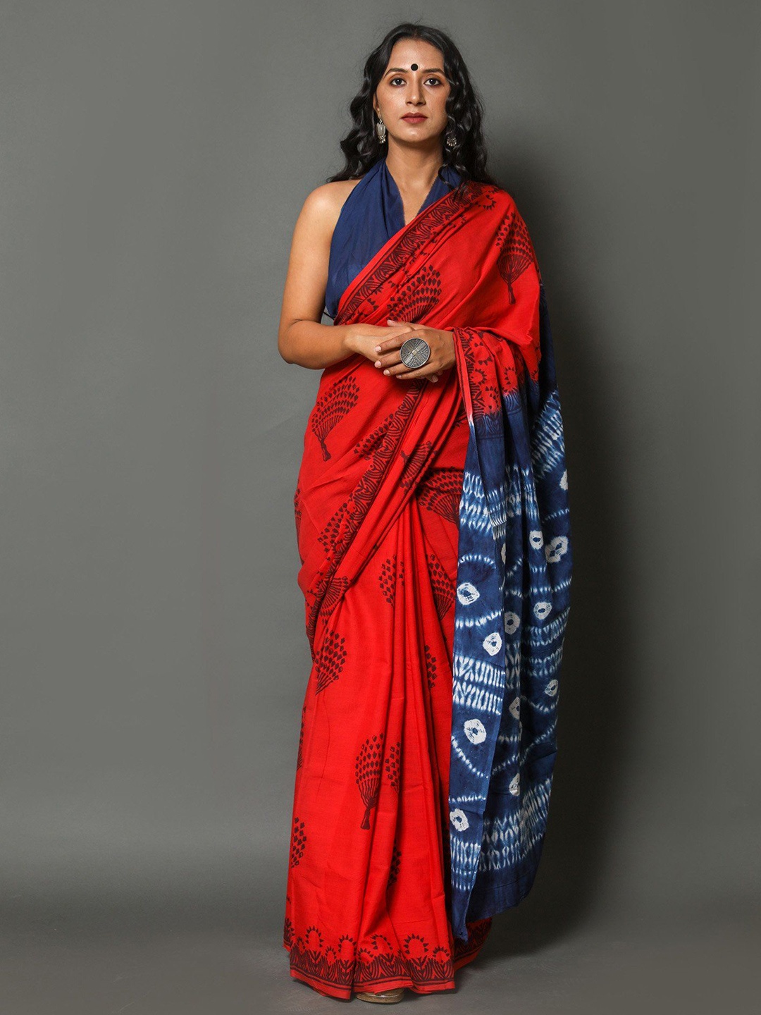 

Craft Musium Floral Pure Cotton Bagru Saree, Red