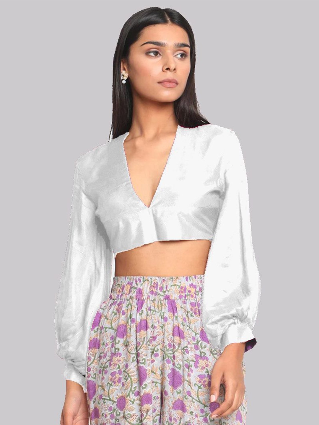 

CULPI Women Pure Silk Wrap Crop Top, White