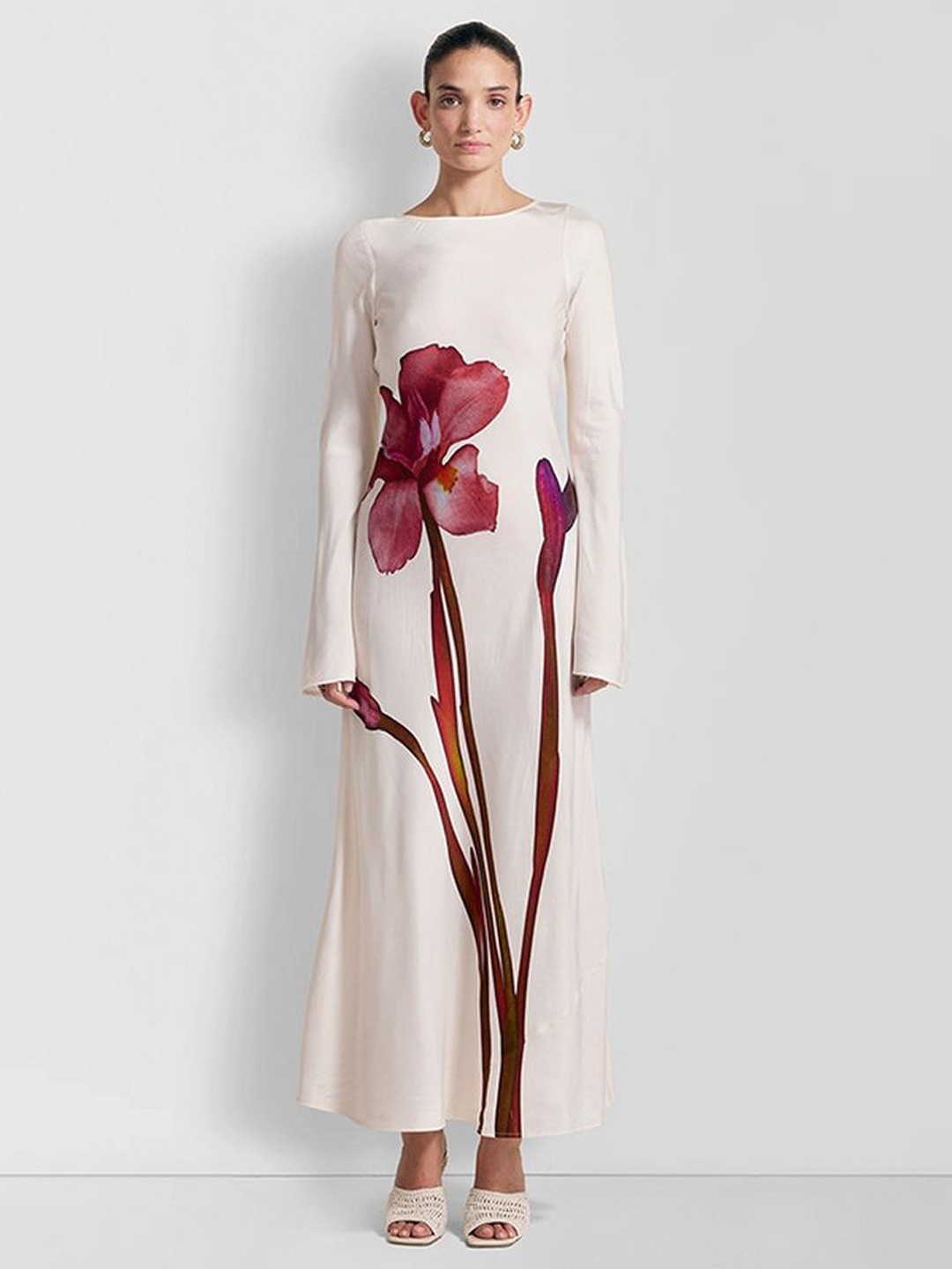 

LULU & SKY Women Boat Neck Floral Printed Maxi Dress, Cream