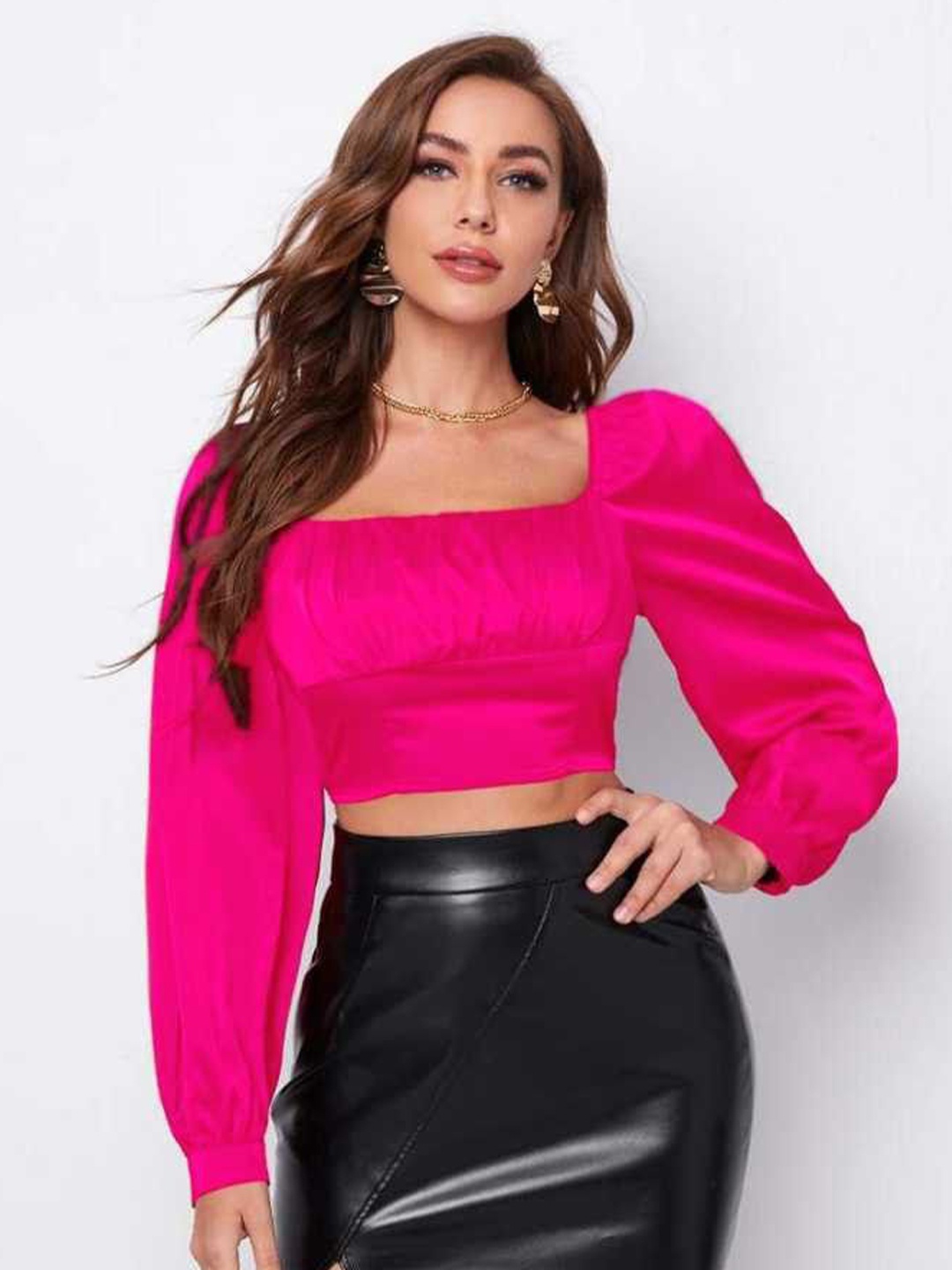 

CULPI Satin Cinched Waist Crop Top, Pink