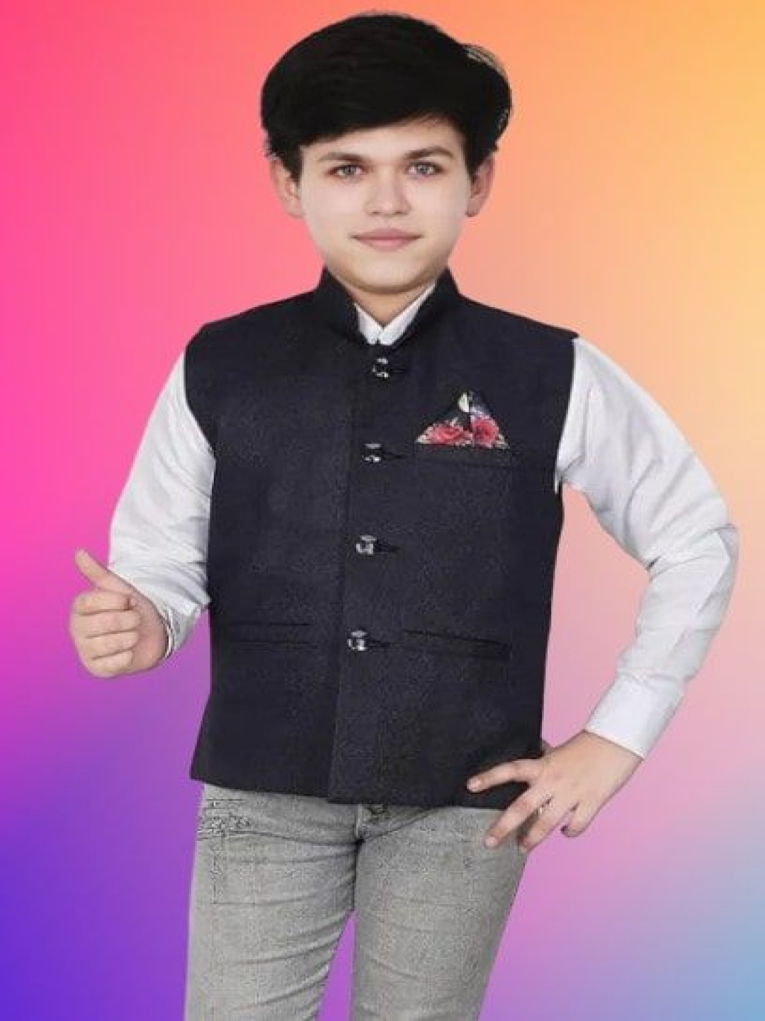 

Eliq Boys Corduroy Cotton Jute Waistcoat, Navy blue