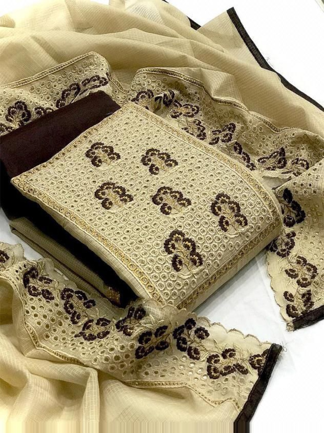 

KALINI Jute Cotton Unstitched Dress Material, Beige