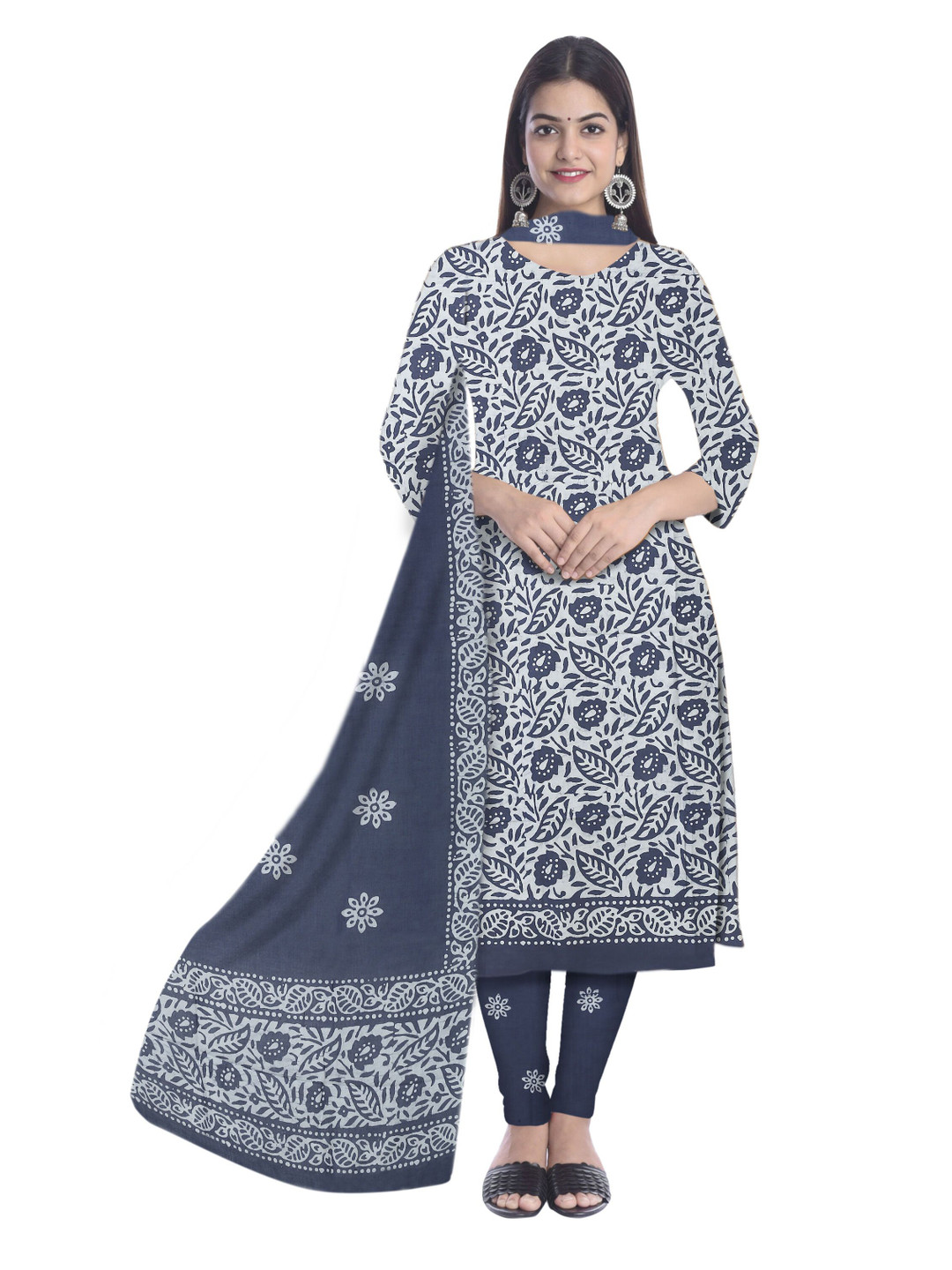 

Farooq Floral Printed Batik Pure Cotton Unstitched Dress Material, Grey