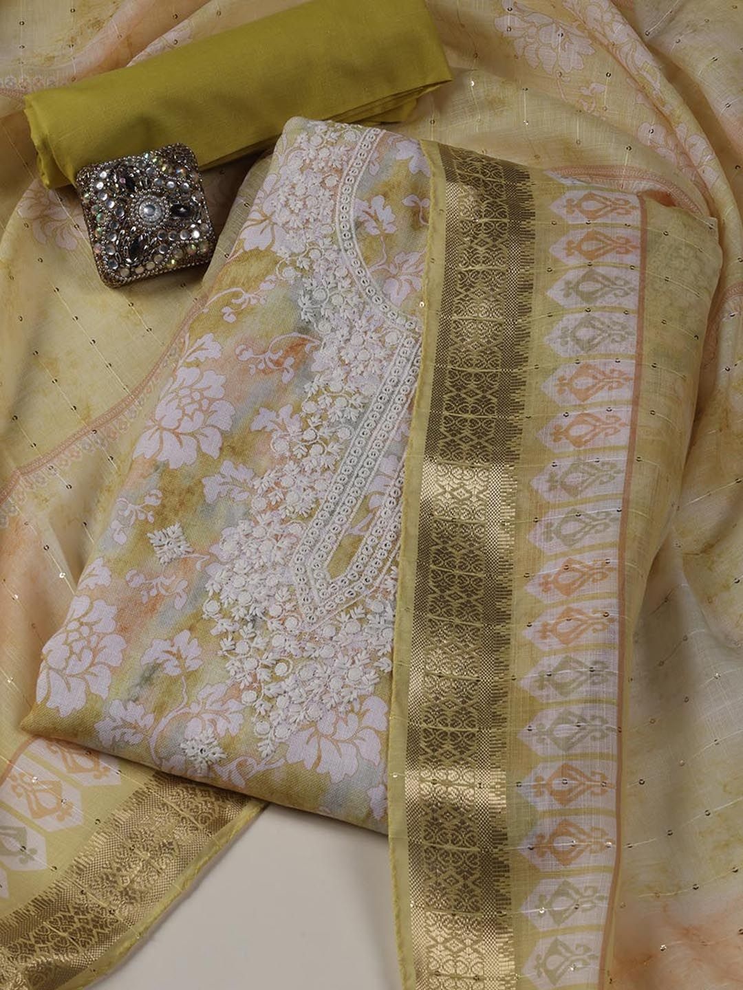 

Meena Bazaar Printed Linen Unstitched Dress Material, Yellow