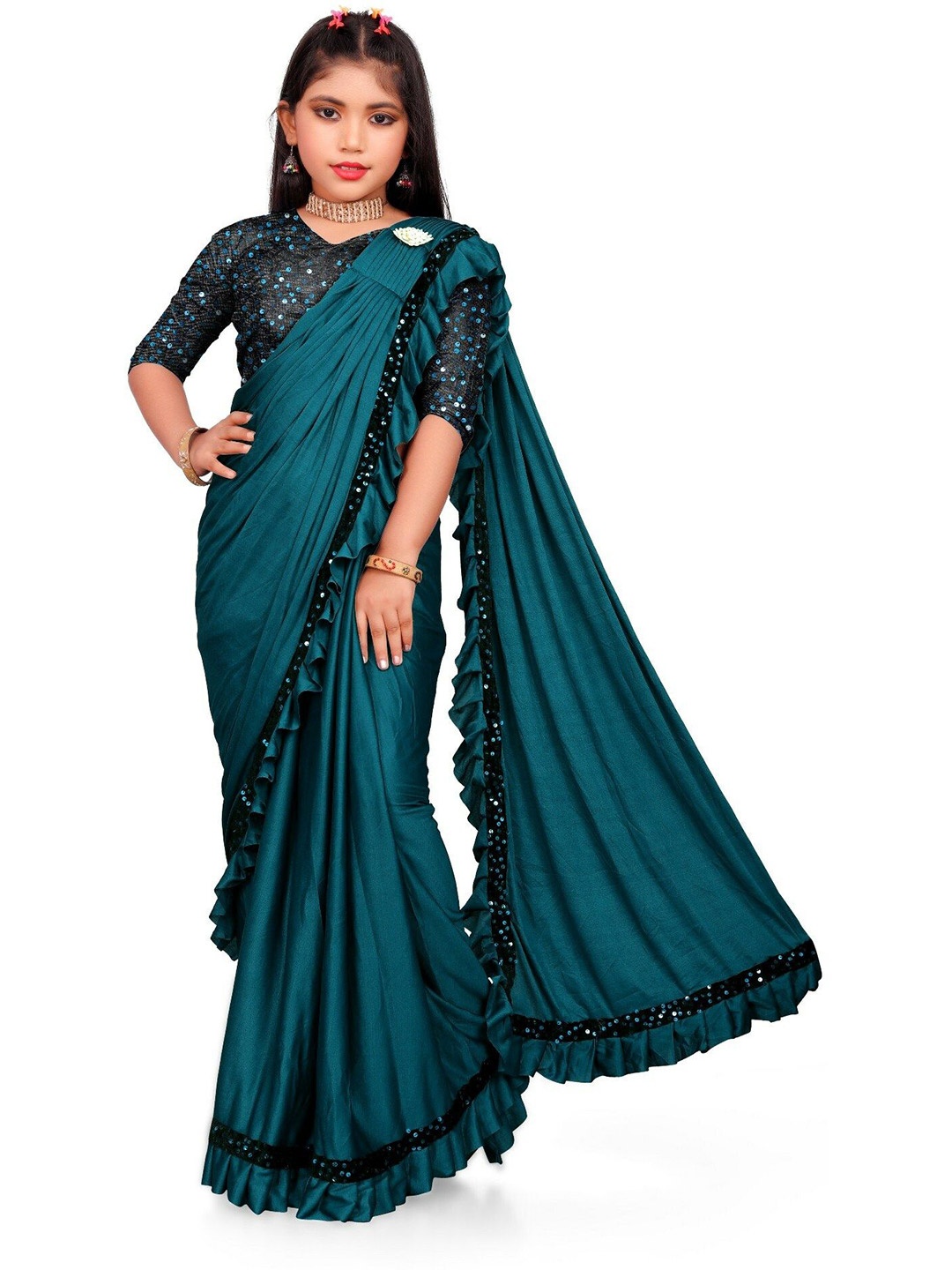 

Aika Sequinned Pure Cotton Kanjeevaram Saree, Teal