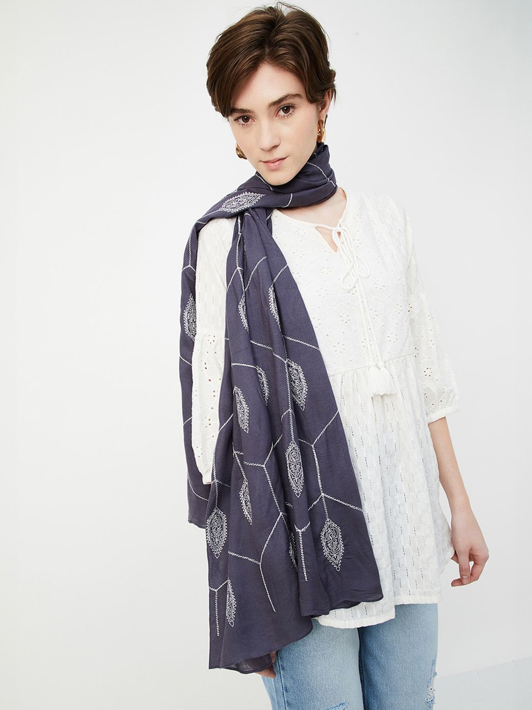 

max Women Printed Scarf, Navy blue