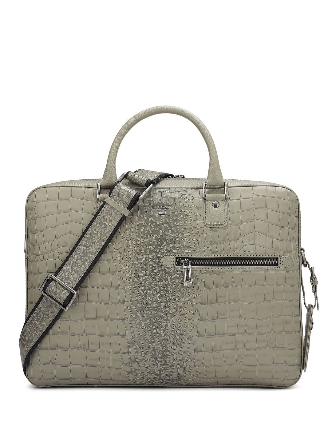 

Da Milano Men Textured Leather Laptop Bag, Grey