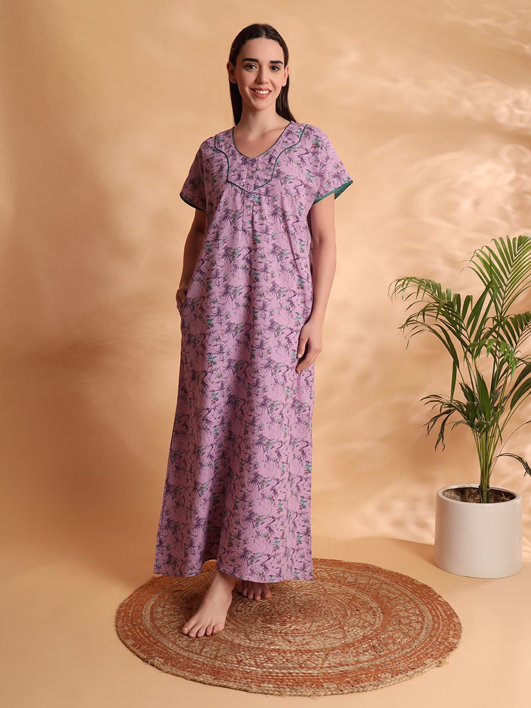 

G4Girl Printed Maxi Nightdress, Purple