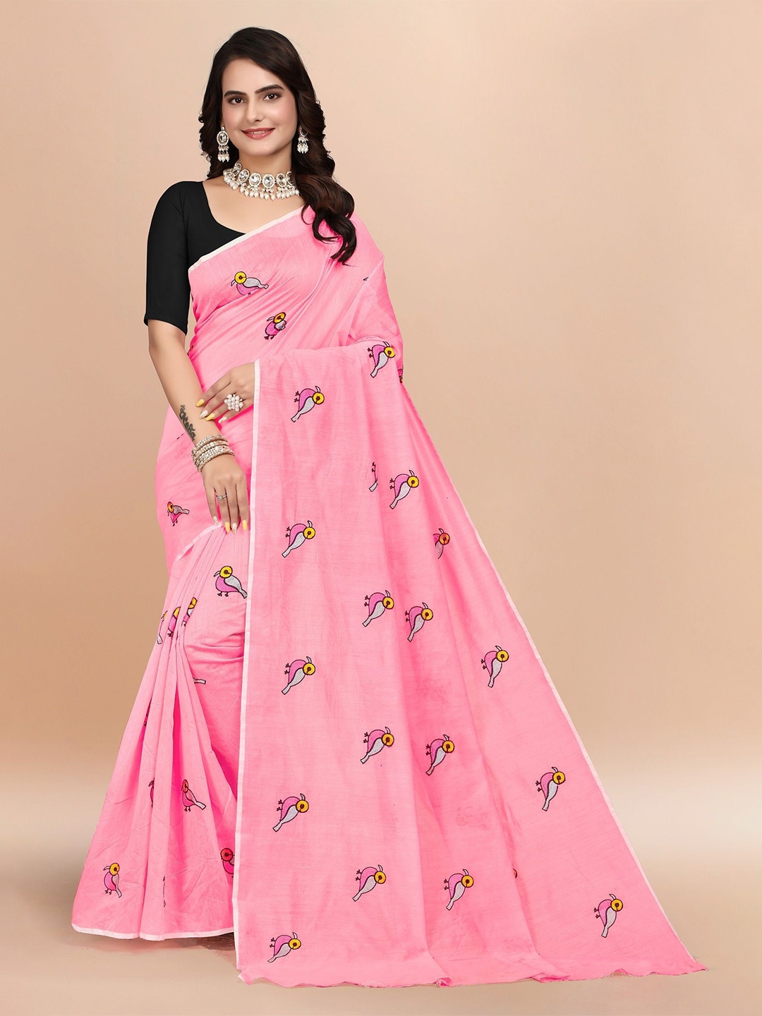 

Aika Ethnic Motifs Printed Pure Georgette Banarasi Saree, Pink